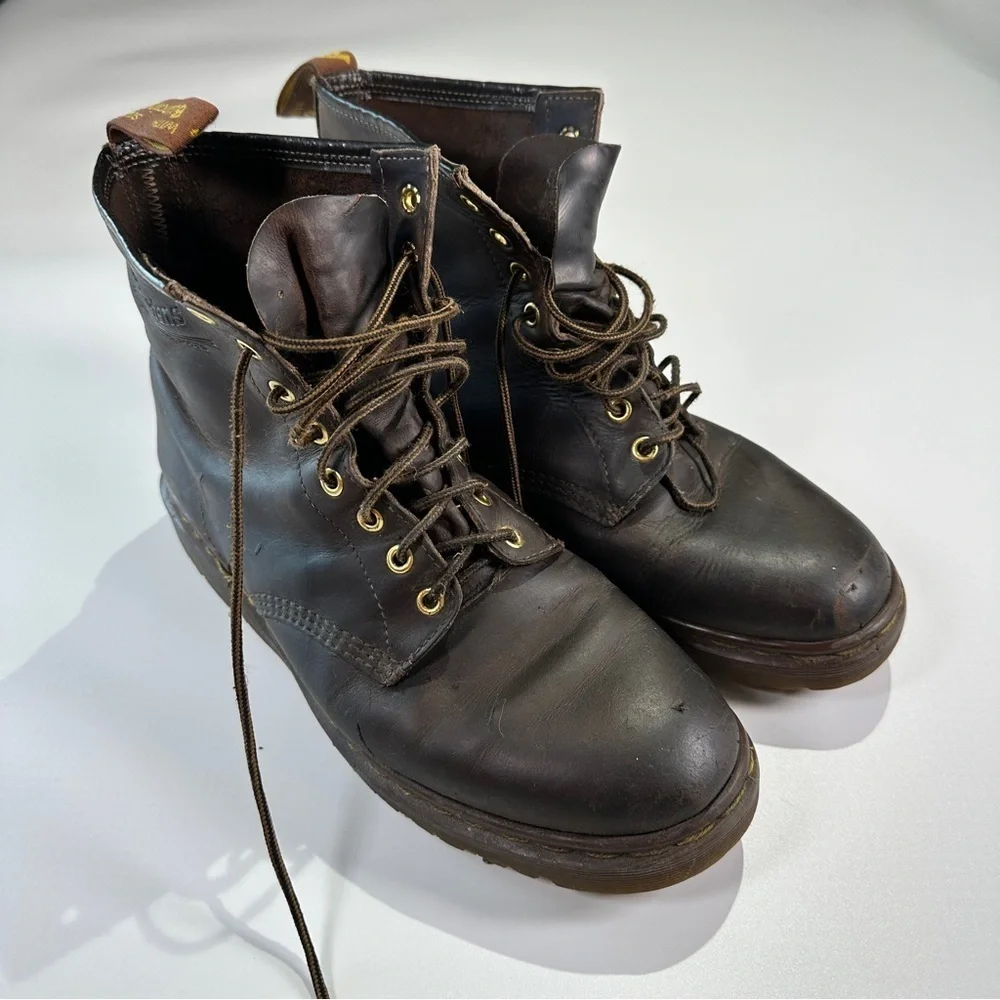 Dr. Martens Made In England Leather Combat Boots Dark Brown Size 10